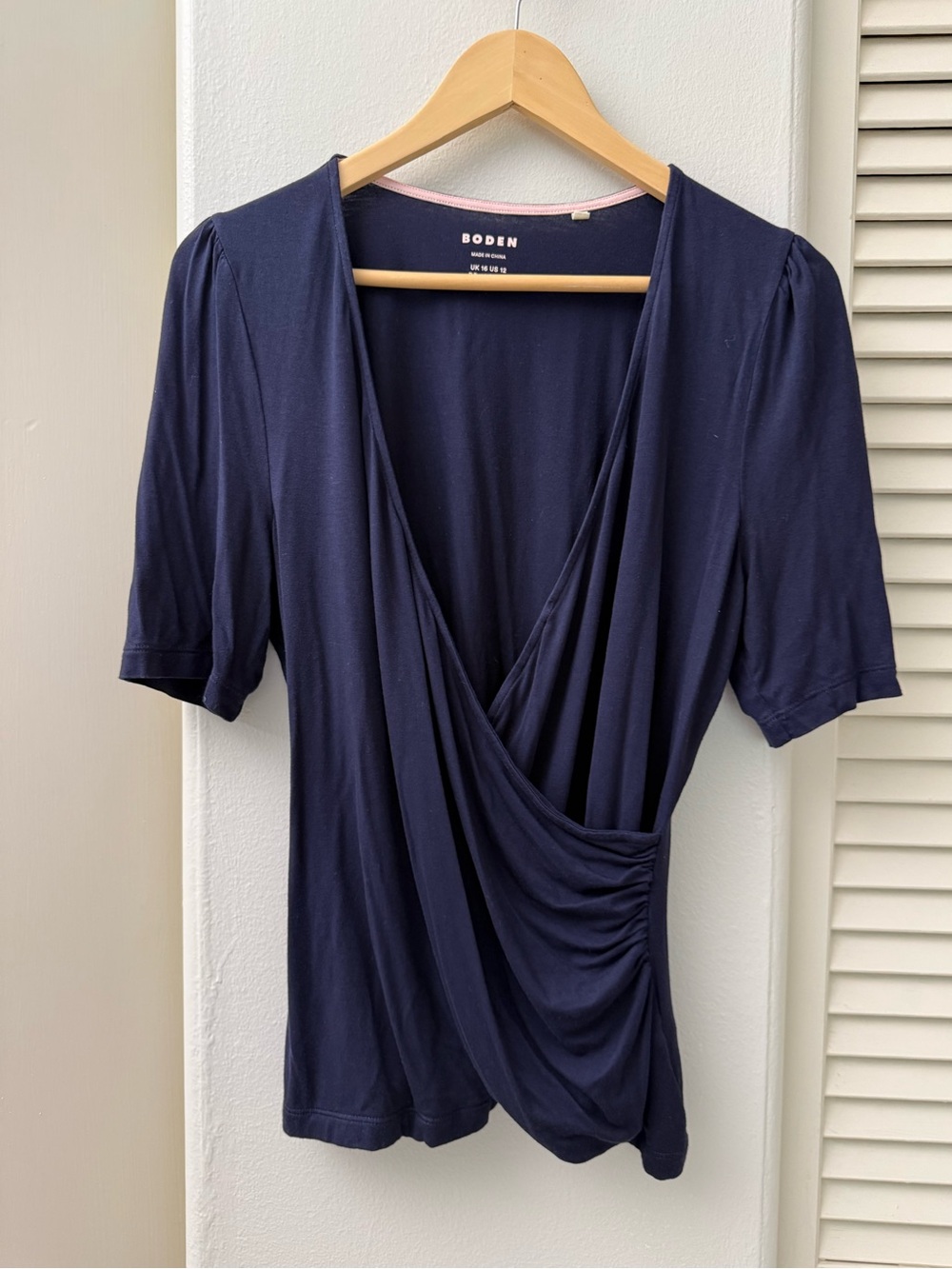 Boden Navy Draped Wrap-Front Women's Top